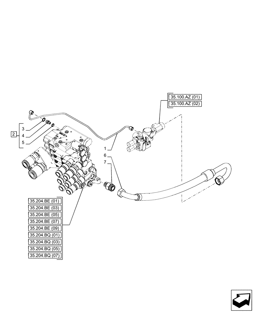 Схема запчастей Case IH PUMA 165 - (35.204.BJ[01]) - VAR - 391136, 391351, 758011, 758012, 758013, 758014, 758015, 758016, 758017, 758018, 758019, 758020, 758021, 758866, 758867,758868, 758869 - REMOTE CONTROL VALVE, LINE (35) - HYDRAULIC SYSTEMS