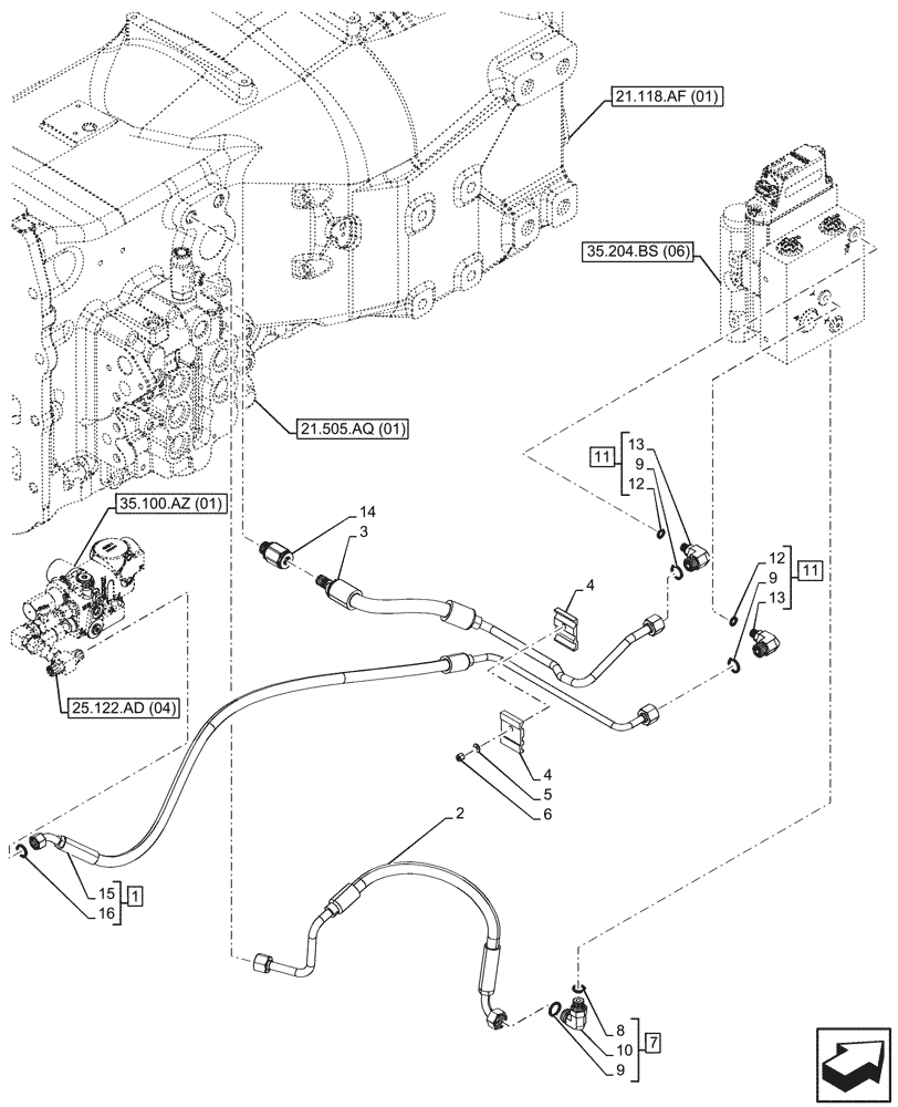 Схема запчастей Case IH MAXXUM 135 - (35.204.BX[06]) - VAR - 743690, 758354 - 3 MID-MOUNT CONTROL VALVES, ELECTRICAL, LINE - END YR 14-JAN-2016 (35) - HYDRAULIC SYSTEMS