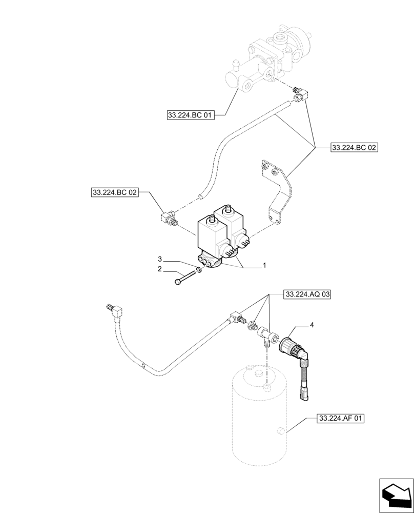 Схема запчастей Case IH PUMA 200 - (33.224.BC[04]) - PNEUMATIC TRAILER BRAKE - SOLENOID VALVE AND SENSORS (33) - BRAKES & CONTROLS