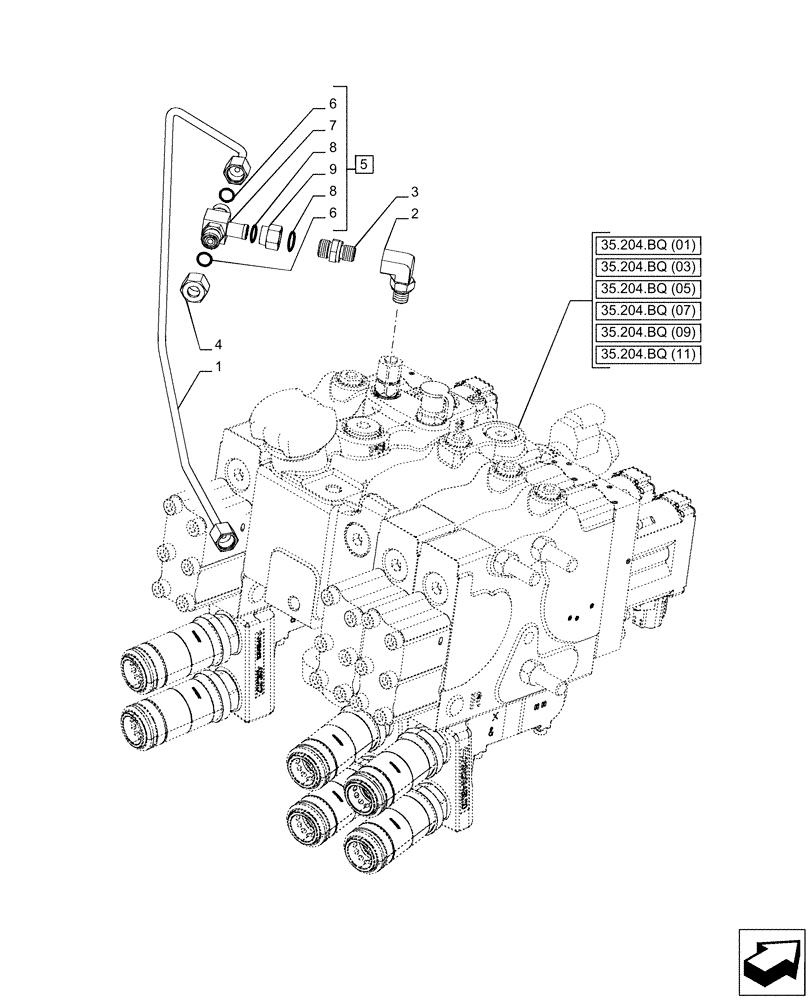 Схема запчастей Case IH PUMA 220 - (35.204.BJ[04]) - VAR - 758072, 758077, 758082 - REMOTE CONTROL VALVE (EHR), LINE (35) - HYDRAULIC SYSTEMS