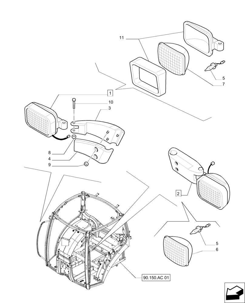 Схема запчастей Case IH PUMA 215 - (55.404.BS[02]) - GRABRAIL WORK LAMPS (55) - ELECTRICAL SYSTEMS