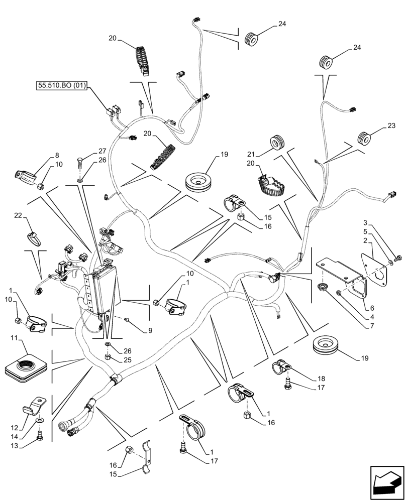 Схема запчастей Case IH FARMALL 100C - (55.510.BO[02]) - MAIN HARNESS, W/O CAB, CLIP (55) - ELECTRICAL SYSTEMS