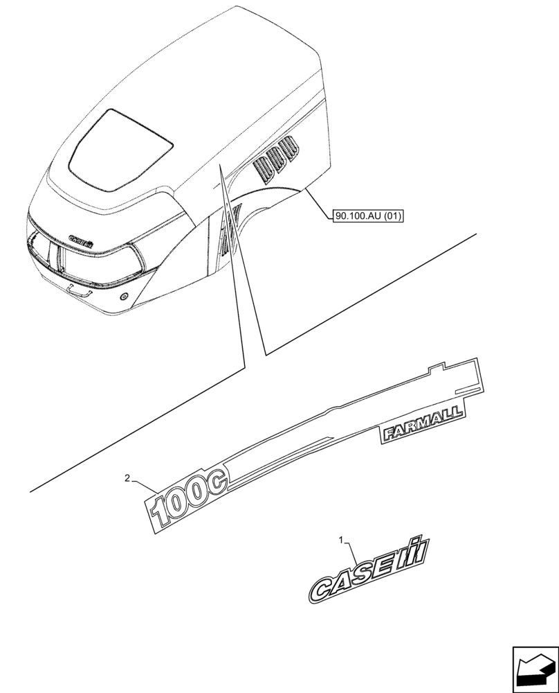 Схема запчастей Case IH FARMALL 100C - (90.108.AB[03]) - BRAND AND MODEL DECALS (90) - PLATFORM, CAB, BODYWORK AND DECALS