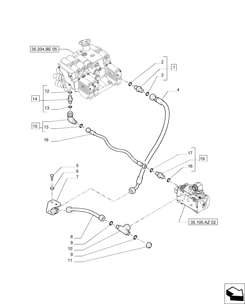 Схема запчастей Case IH PUMA 215 - (35.104.AF[04]) - LIFTER LINES - REMOTE CONTROL VALVES MAIN SUPPLY AND LOAD SENSE LINE (35) - HYDRAULIC SYSTEMS