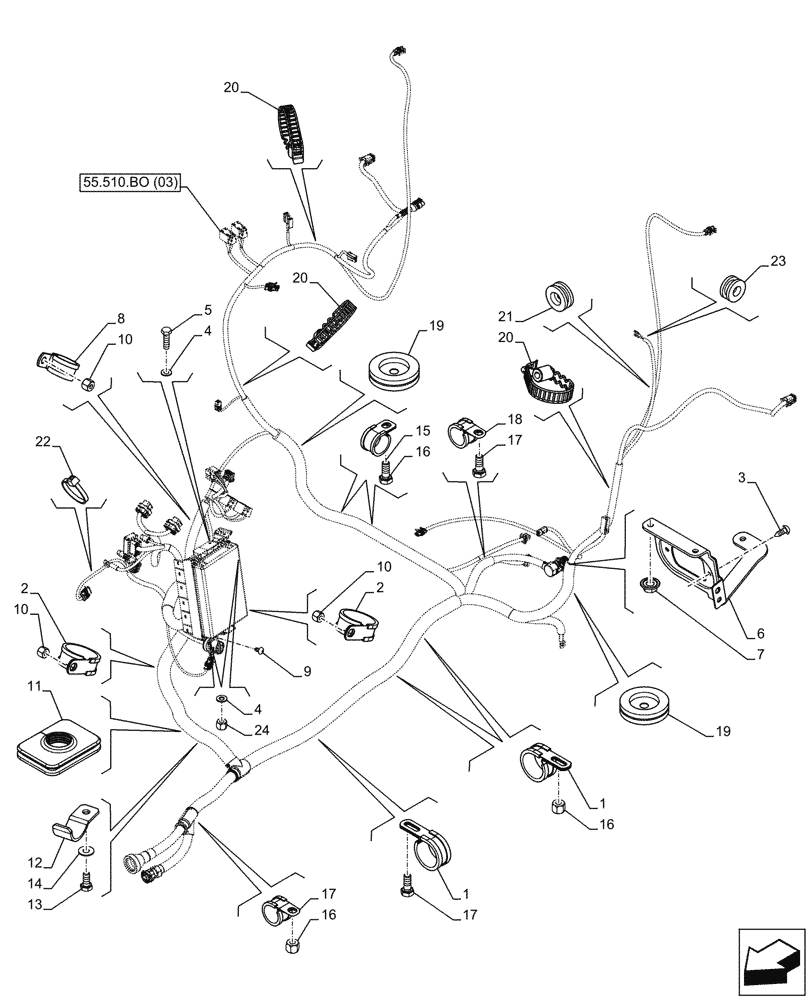 Схема запчастей Case IH FARMALL 110C - (55.510.BO[04]) - MAIN HARNESS, W/O CAB, CLIP, HI-LO (55) - ELECTRICAL SYSTEMS
