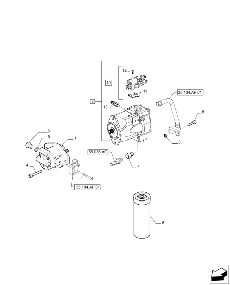 Схема запчастей Case IH PUMA 215 - (35.104.AA[01]) - PUMPS FOR HYDRAULIC SYSTEM AND LIFT - PUMPS AND FILTER (35) - HYDRAULIC SYSTEMS