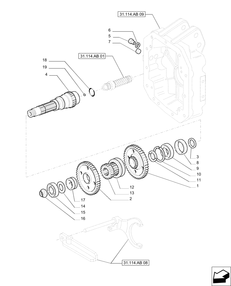 Схема запчастей Case IH PUMA 230 - (31.114.AB[07]) - PTO 540/1000 RPM WITH INTERCHANGABLE SHAFTS - SHAFT AND GEARS (31) - IMPLEMENT POWER TAKE OFF