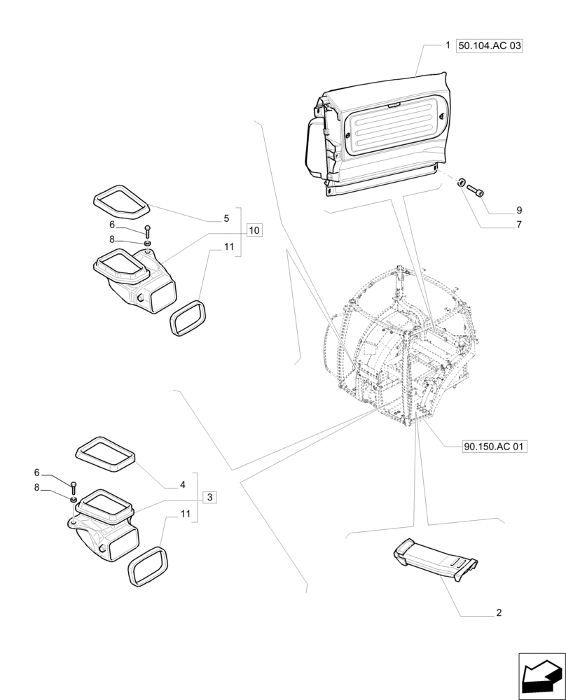Схема запчастей Case IH PUMA 200 - (50.104.AC[02]) - HEATING/AIR CONDITIONING - FAN AND VENTILATION DUCTS (50) - CAB CLIMATE CONTROL