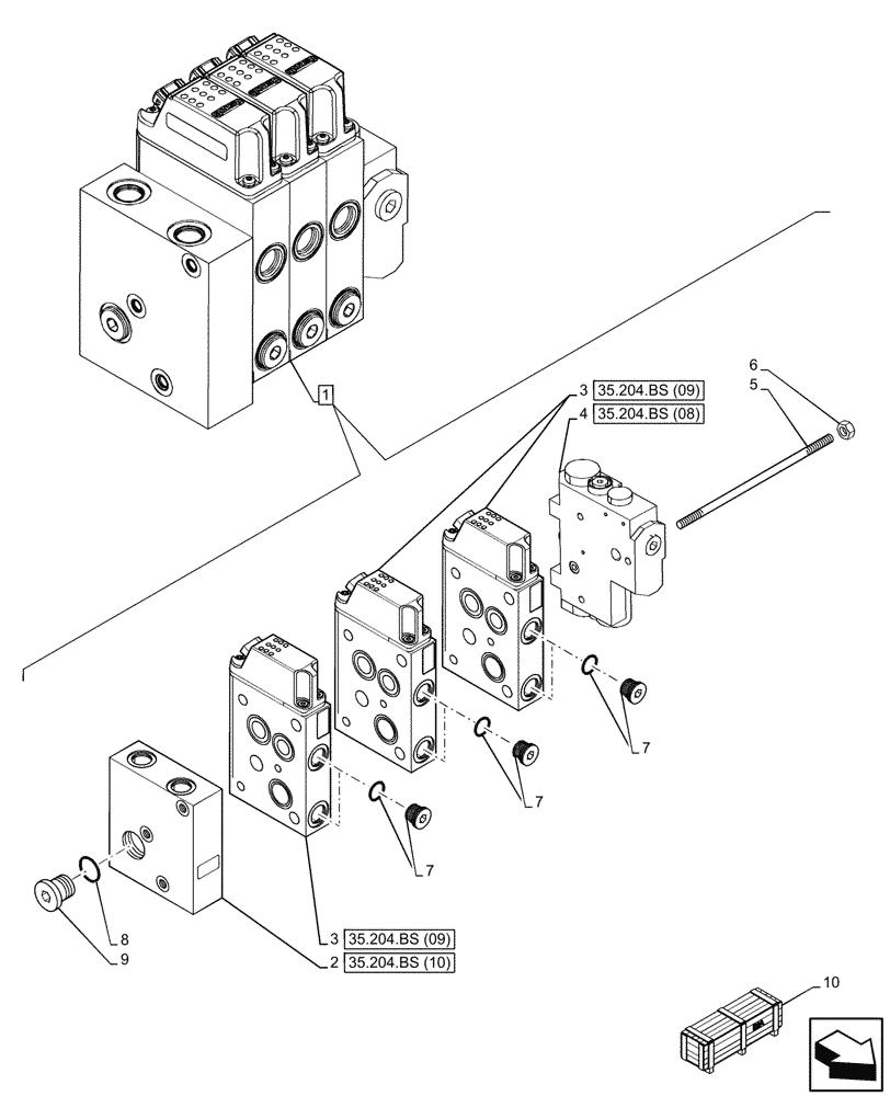Схема запчастей Case IH MAXXUM 135 - (35.204.BS[07]) - VAR - 743690, 758354 - 3 MID-MOUNT CONTROL VALVES, ELECTRICAL, COMPONENTS (35) - HYDRAULIC SYSTEMS