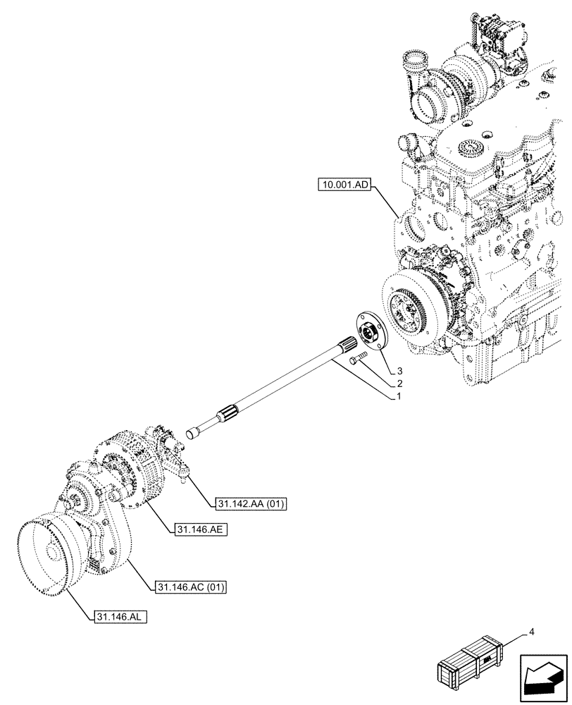 Схема запчастей Case IH MAXXUM 145 - (31.146.AA[01]) - VAR - 743700 - FRONT PTO W/ 6 SPLINES, DRIVE SHAFT (31) - IMPLEMENT POWER TAKE OFF