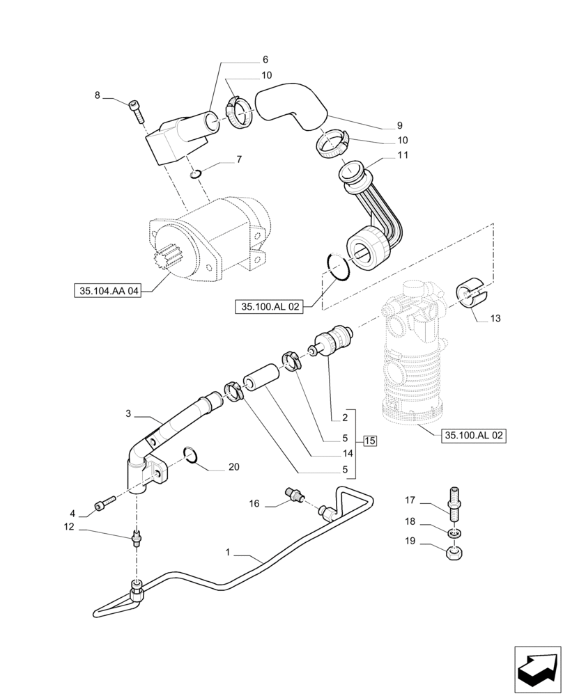 Схема запчастей Case IH PUMA 215 - (35.104.AF[03]) - 150 L/MIN PUMP W/EDC - PIPES PUMPS (35) - HYDRAULIC SYSTEMS