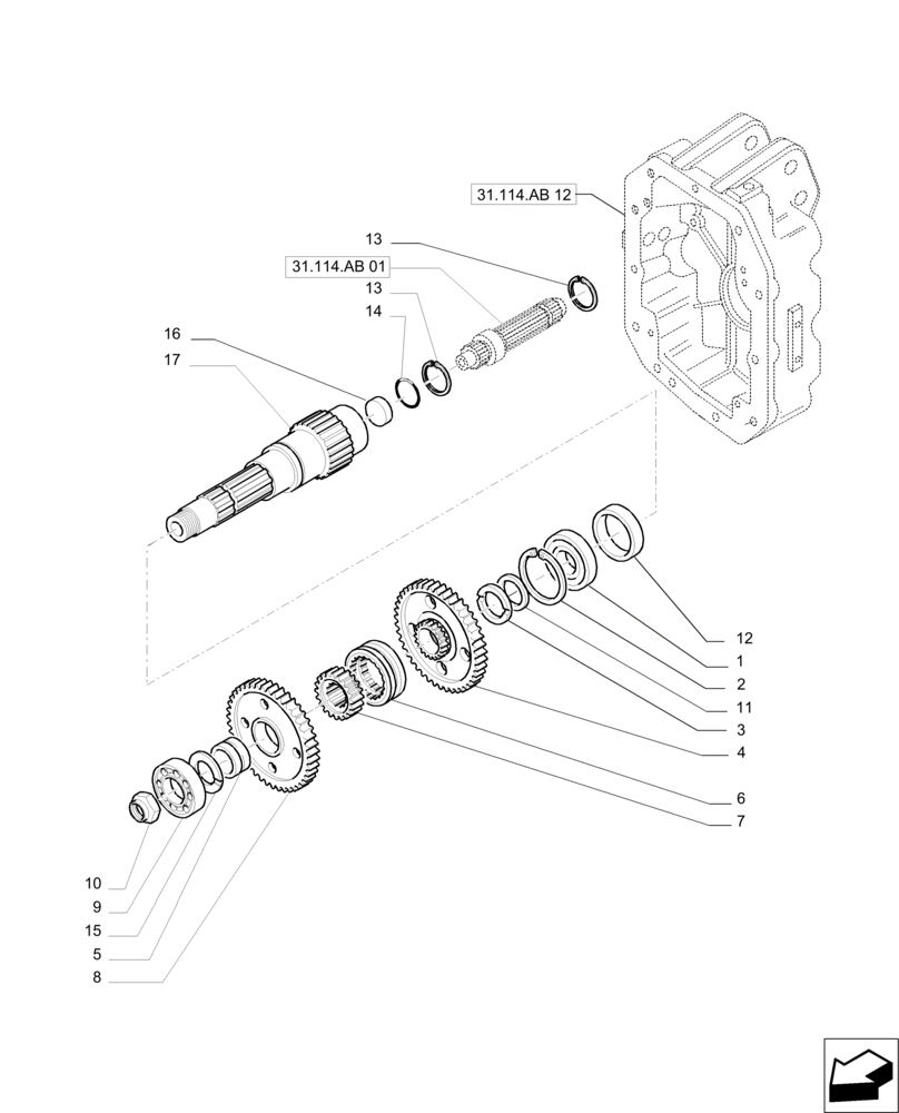 Схема запчастей Case IH PUMA 215 - (31.114.AB[10]) - POWER TAKE-OFF 1000E/1000 RPM - SHAFT AND GEARS (31) - IMPLEMENT POWER TAKE OFF