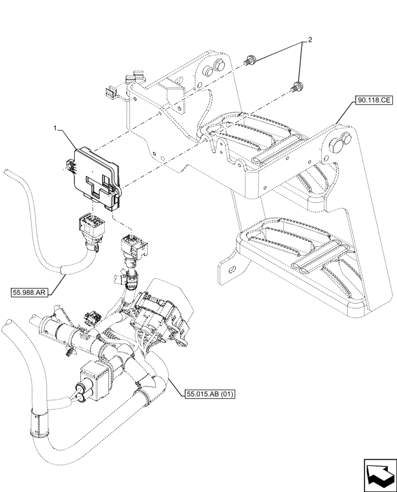 Схема запчастей Case IH FARMALL 110C - (55.014.AA) - VAR - 330581, 390328, 743559, 744580, 744581, 744990 - ELECTRONIC CONTROL UNIT, SUPPORT (55) - ELECTRICAL SYSTEMS