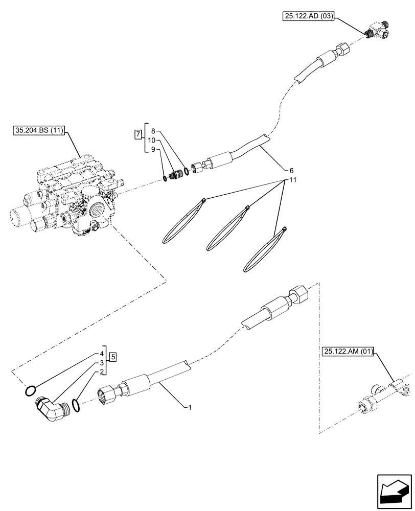 Схема запчастей Case IH MAXXUM 135 - (35.204.BX[07]) - VAR - 758344, 758443 - 2 MID-MOUNT CONTROL VALVES, ELECTRICAL, LINE (35) - HYDRAULIC SYSTEMS