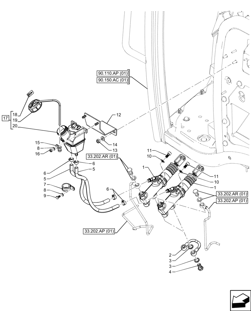 Схема запчастей Case IH FARMALL 90C - (33.202.AR[02]) - BRAKE, MASTER CYLINDER (33) - BRAKES & CONTROLS