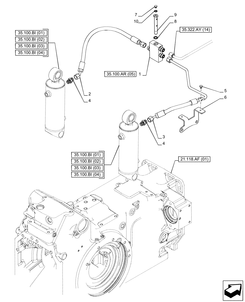 Схема запчастей Case IH PUMA 150 - (35.100.AR[04]) - VAR - 391136, 391351, 758011, 758012, 758013, 758014, 758015, 758016, 758017, 758018, 758019, 758020, 758021, 758866, 758867, 758868, 758869 - LIFT CYLINDER, LINE (35) - HYDRAULIC SYSTEMS