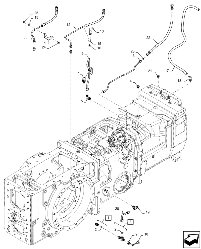 Схема запчастей Case IH MAGNUM 340 - (27.120.AK[01]) - MASTER BRAKE LINES (27) - REAR AXLE SYSTEM