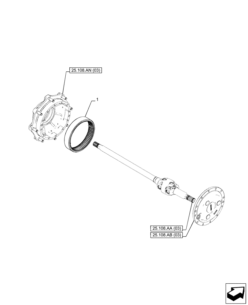 Схема запчастей Case IH PUMA 200 - (25.108.AC[03]) - VAR - 337416, 758049 - FRONT AXLE, SUSPENDED W/BRAKES, FINAL DRIVE (25) - FRONT AXLE SYSTEM