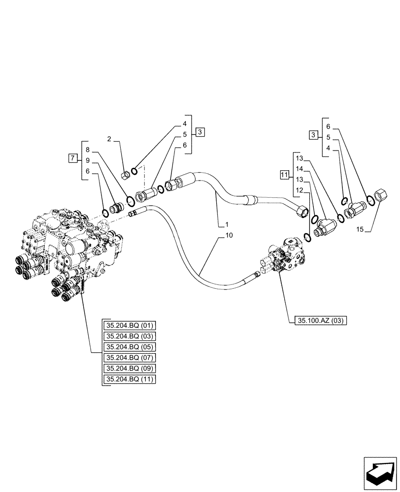 Схема запчастей Case IH PUMA 200 CVT - (35.204.BJ[08]) - VAR - 391170, 758071, 758072, 758074, 758075, 758076, 758077, 758079, 758080, 758081, 758082, 758083 - REMOTE CONTROL VALVE, LINE (35) - HYDRAULIC SYSTEMS