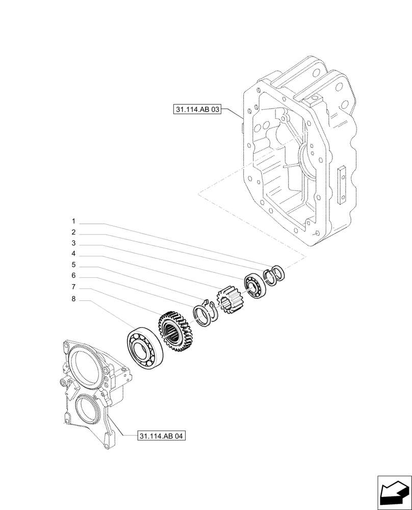 Схема запчастей Case IH PUMA 215 - (31.114.AB[02]) - POWER TAKE-OFF 540E/1000 RPM - GEARS (31) - IMPLEMENT POWER TAKE OFF