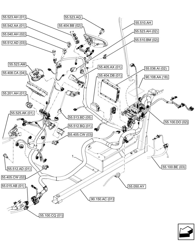 Схема запчастей Case IH FARMALL 100C - (55.510.AF[03]) - CAB MAIN WIRE HARNESS, HI-LO (55) - ELECTRICAL SYSTEMS