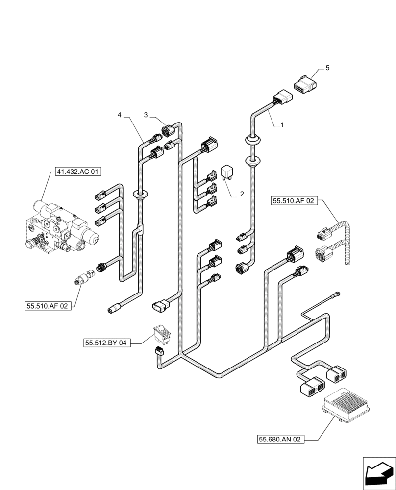 Схема запчастей Case IH PUMA 215 - (55.680.AA) - AUTO GUIDANCE SYSTEM READY - CABLES (55) - ELECTRICAL SYSTEMS
