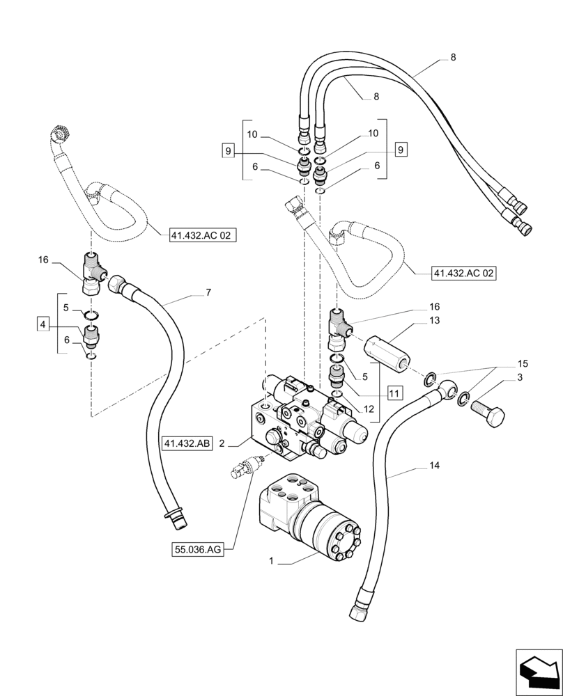 Схема запчастей Case IH PUMA 230 - (41.432.AC[01]) - AUTO GUIDANCE SYSTEM READY - VALVES AND PIPES (41) - STEERING