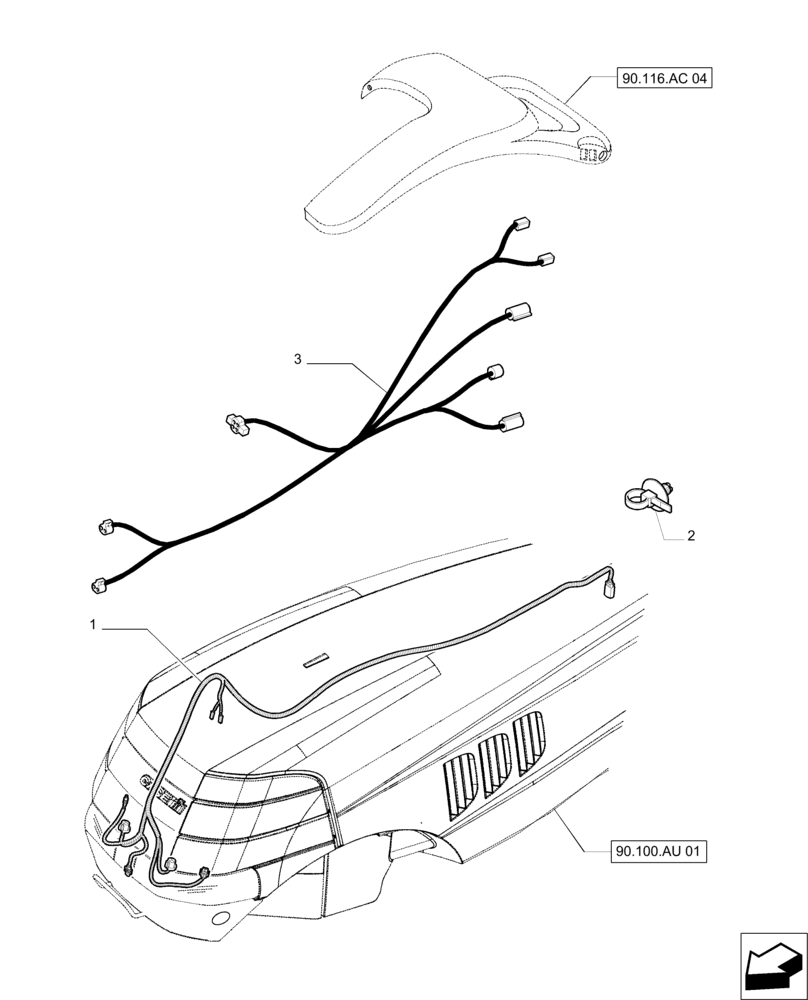 Схема запчастей Case IH PUMA 215 - (55.404.AQ[02]) - FRONT HOOD AND REAR FENDERS CABLES (55) - ELECTRICAL SYSTEMS