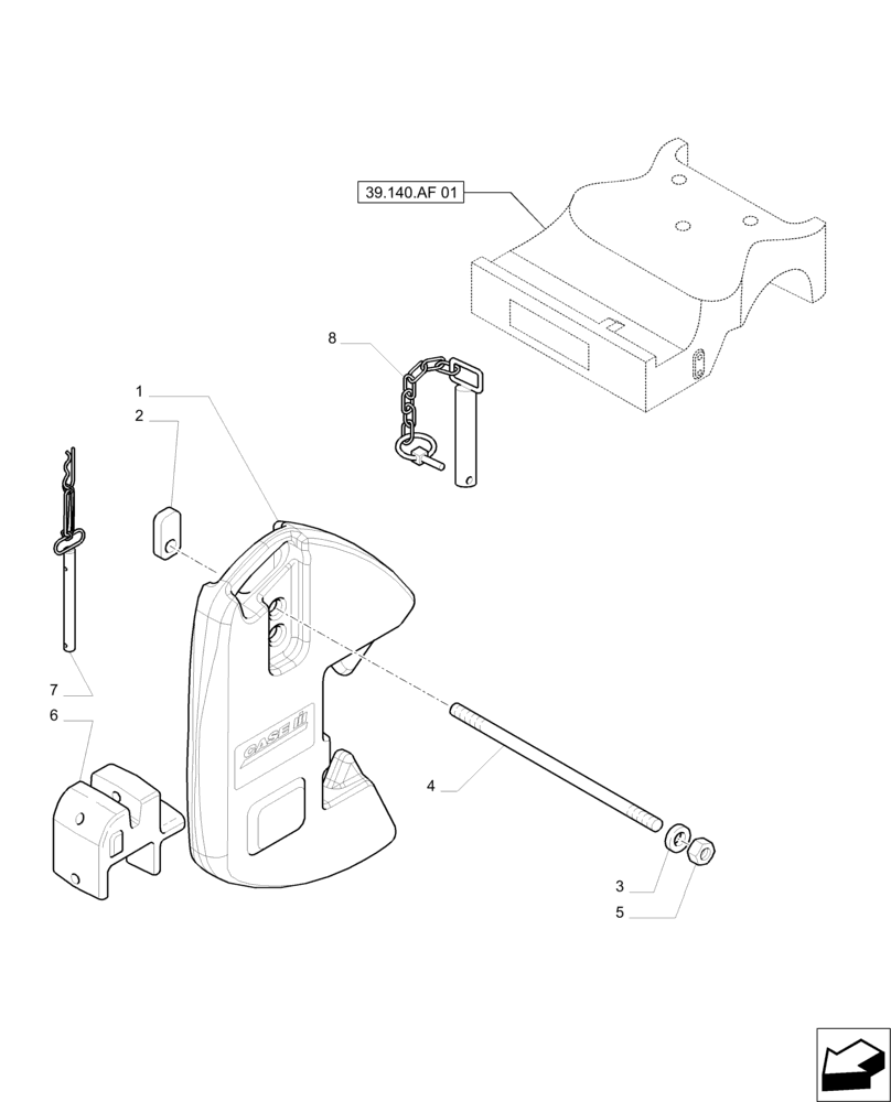 Схема запчастей Case IH PUMA 215 - (39.140.AF[02]) - WEIGHT PACK INCLUDING INTEGRAL CARRIER (39) - FRAMES AND BALLASTING