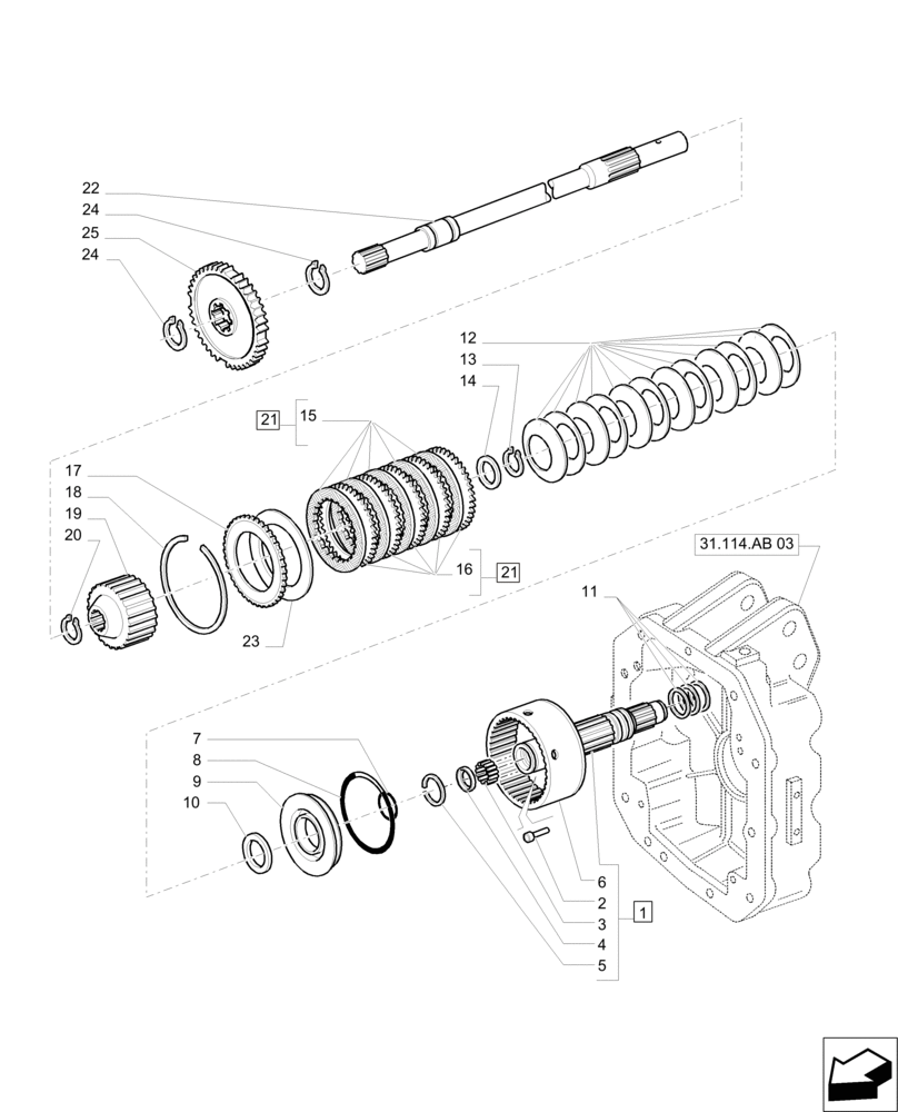 Схема запчастей Case IH PUMA 215 - (31.114.AI[01]) - PTO, CLUTCH (31) - IMPLEMENT POWER TAKE OFF