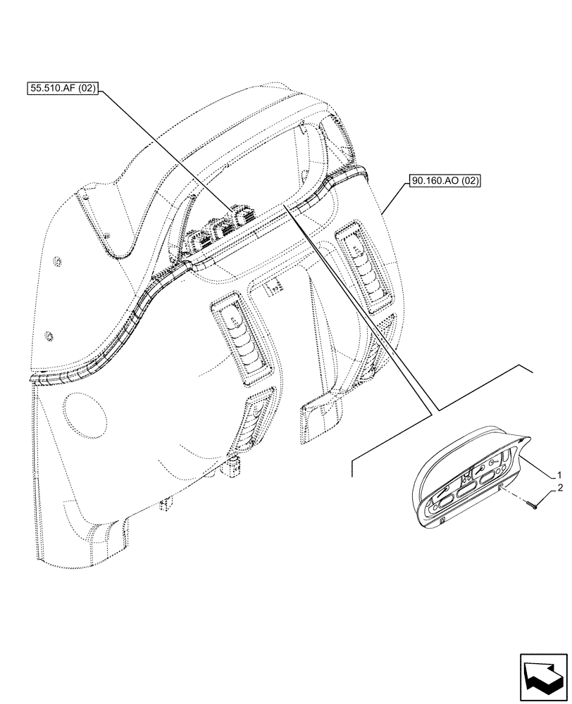 Схема запчастей Case IH MAXXUM 150 - (55.408.CA[03]) - VAR - 390761 - INSTRUMENT CLUSTER, BASIC (55) - ELECTRICAL SYSTEMS