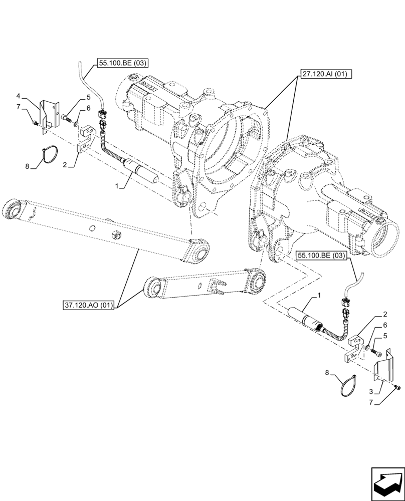 Схема запчастей Case IH FARMALL 90C - (55.130.AD) - VAR - 390832, 743597 - 3 POINT HITCH, TOWING EQUIPMENT, SENSOR, HI-LO, CAB (55) - ELECTRICAL SYSTEMS