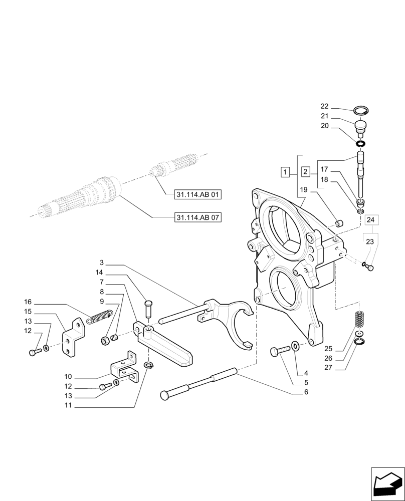 Схема запчастей Case IH PUMA 200 - (31.114.AB[08]) - PTO 540/1000 RPM WITH INTERCHANGABLE SHAFTS - SUPPORT AND ENGAGEMENT (31) - IMPLEMENT POWER TAKE OFF