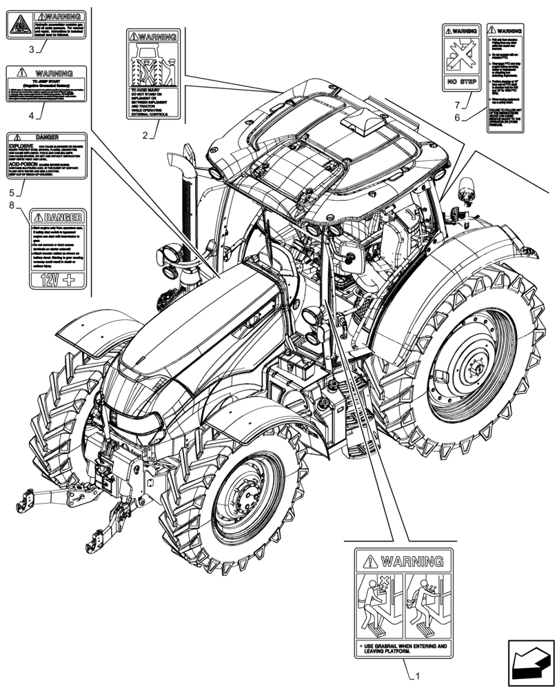 Схема запчастей Case IH MAXXUM 115 - (90.108.AC[28]) - VAR - 743726 - WARNING DECAL, NA (90) - PLATFORM, CAB, BODYWORK AND DECALS