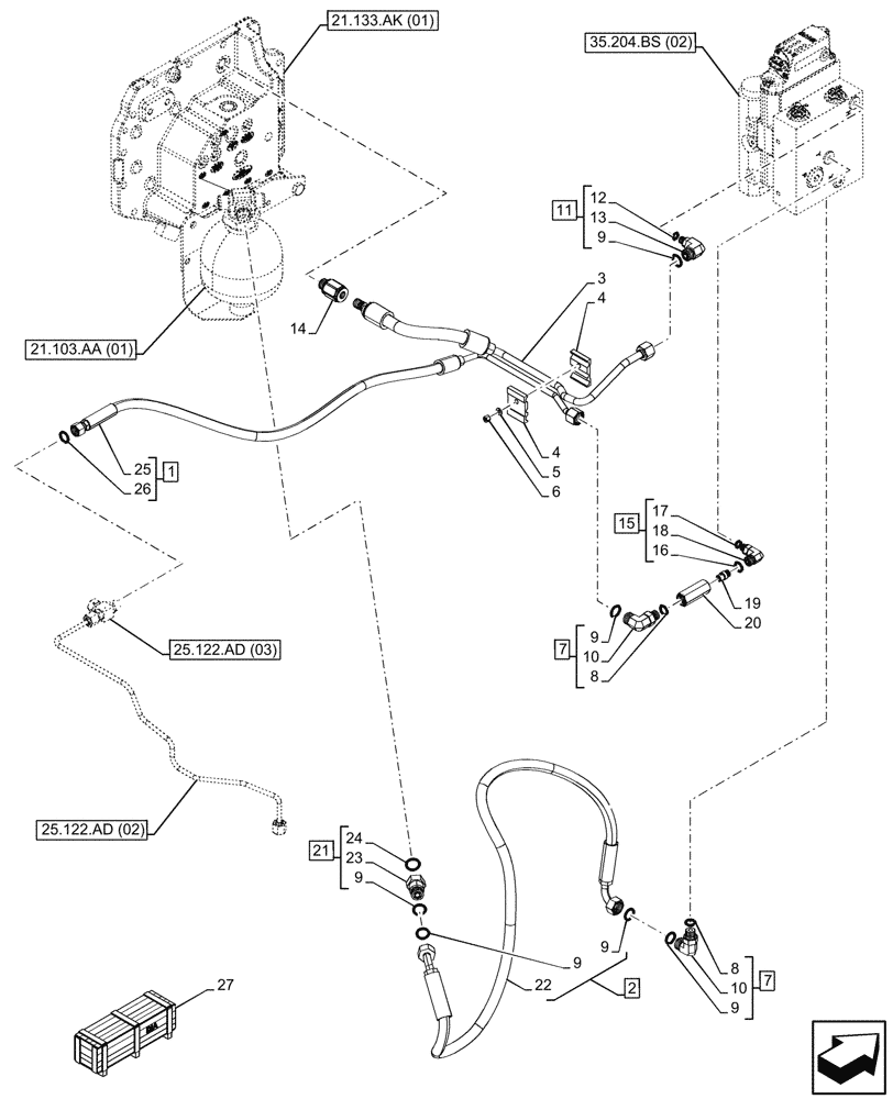 Схема запчастей Case IH MAXXUM 145 - (35.204.BX[02]) - VAR - 758445 - 1 MID-MOUNT CONTROL VALVE, ELECTRICAL, LINE (35) - HYDRAULIC SYSTEMS