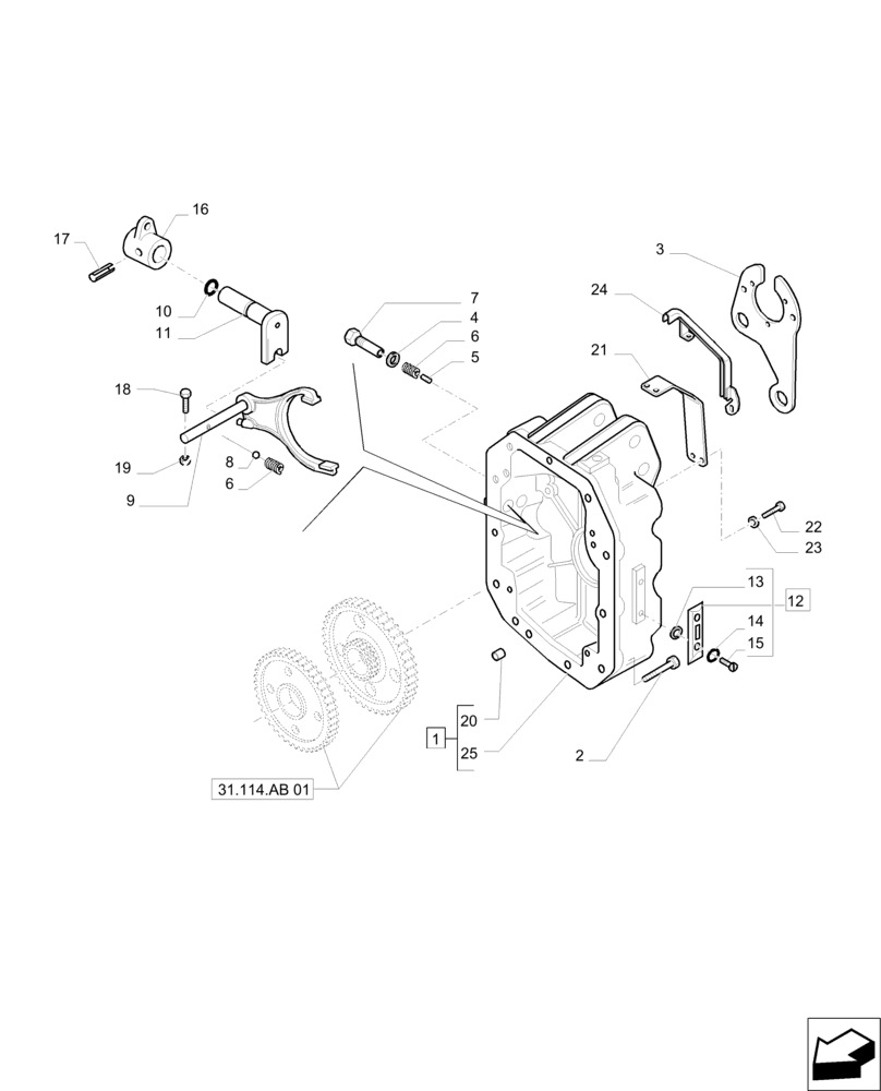 Схема запчастей Case IH PUMA 200 - (31.114.AB[03]) - POWER TAKE-OFF 540E/1000 RPM - COVER AND ENGAGEMENT (31) - IMPLEMENT POWER TAKE OFF