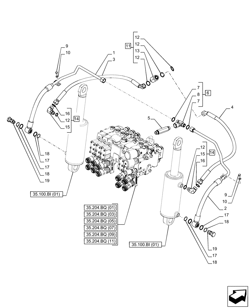 Схема запчастей Case IH PUMA 185 CVT - (35.100.AR[03]) - VAR - 391170, 758071, 758072, 758074, 758075, 758076, 758077, 758079, 758080, 758081, 758082, 758083 - REMOTE CONTROL VALVE, LIFT CYLINDER, LINE (35) - HYDRAULIC SYSTEMS