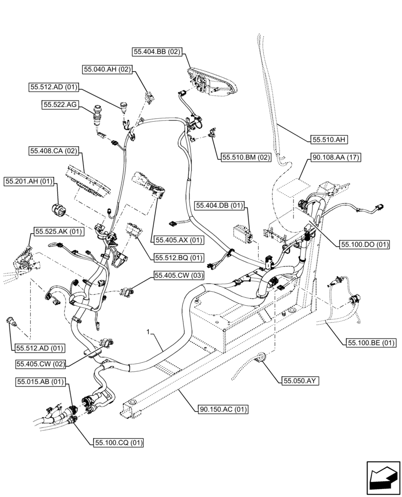 Схема запчастей Case IH FARMALL 120C - (55.510.AF[01]) - CAB MAIN WIRE HARNESS (55) - ELECTRICAL SYSTEMS