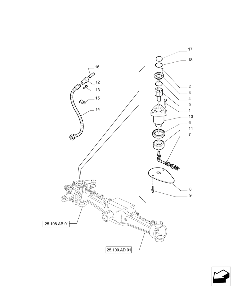 Схема запчастей Case IH PUMA 200 - (55.047.AA[02]) - FRONT AXLE STEERING SENSOR AND RELATED PARTS - CANE VERSION (55) - ELECTRICAL SYSTEMS