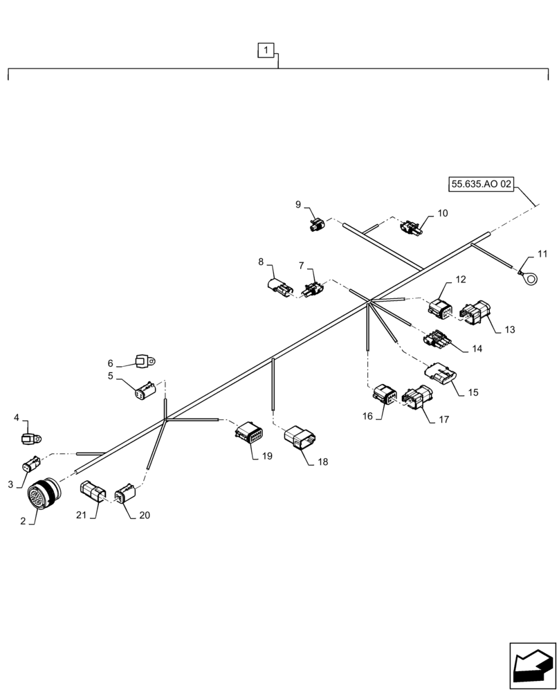 Схема запчастей Case IH 2240 - (55.635.AO[01]) - PRODUCT CONTROL HARNESS, FRONT (55) - ELECTRICAL SYSTEMS