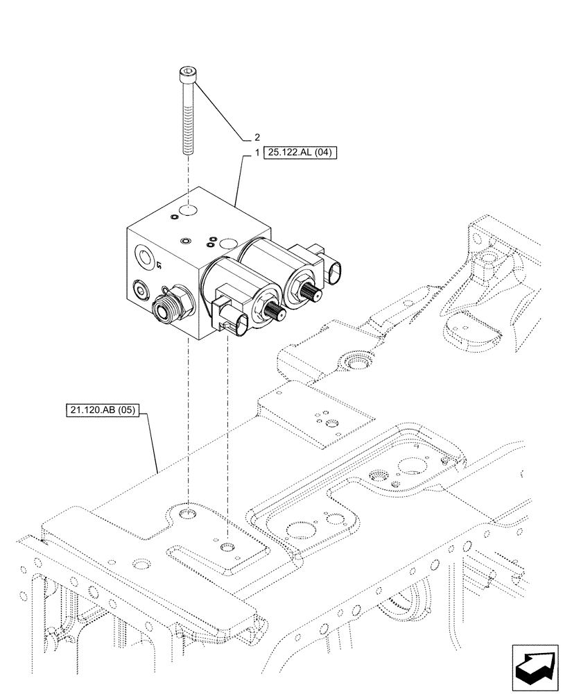 Схема запчастей Case IH PUMA 185 CVT - (25.122.AL[03]) - VAR - 758048, 758049 - FRONT AXLE, SUSPENDED, CONTROL VALVE, CVT (25) - FRONT AXLE SYSTEM