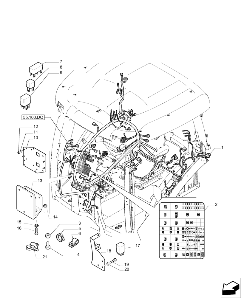 Схема запчастей Case IH PUMA 215 - (55.510.AF[02]) - CAB CABLE AND RELATIVE PARTS (55) - ELECTRICAL SYSTEMS