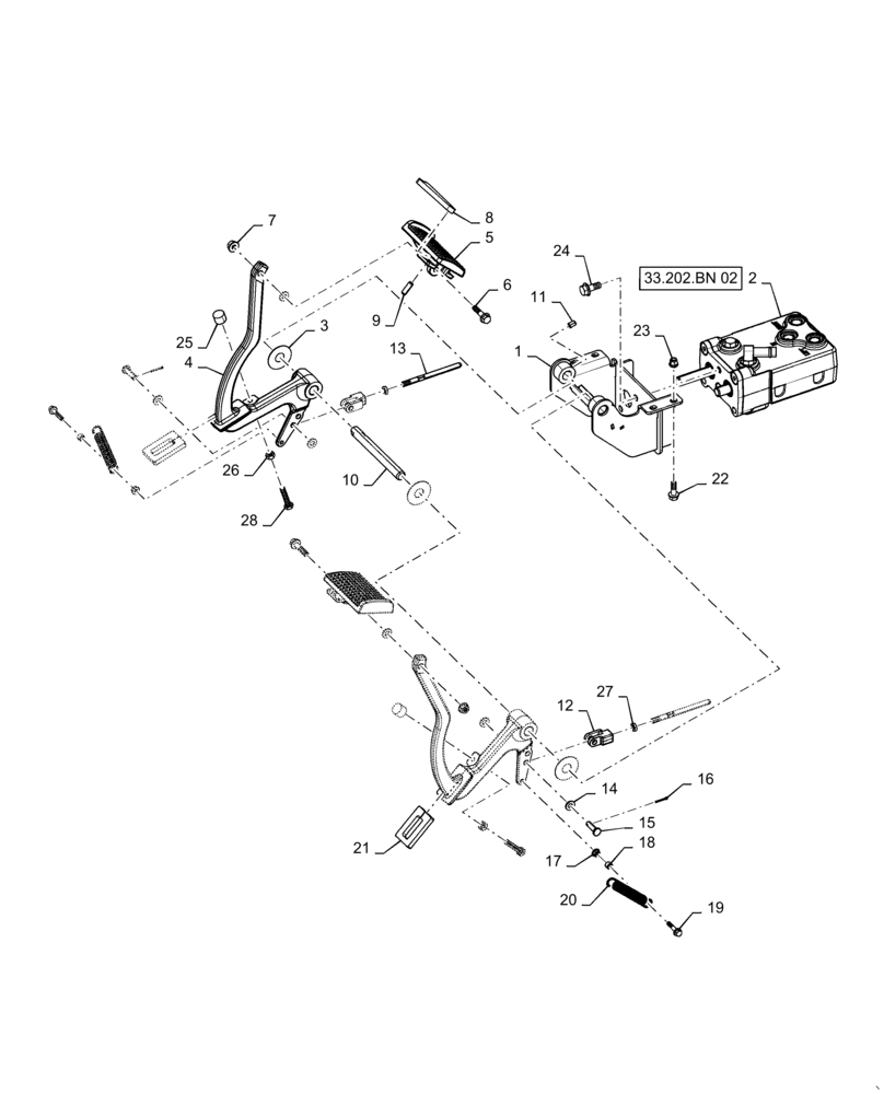 Схема запчастей Case IH 5140 - (33.202.BN[01]) - BRAKE PEDAL, LEVER & BRACKET (33) - BRAKES & CONTROLS