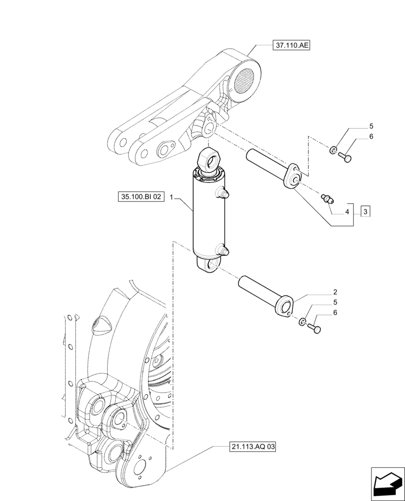 Схема запчастей Case IH PUMA 200 - (35.100.BI[01]) - HYDRAULIC POWER LIFT - CYLINDER AND PINS (35) - HYDRAULIC SYSTEMS