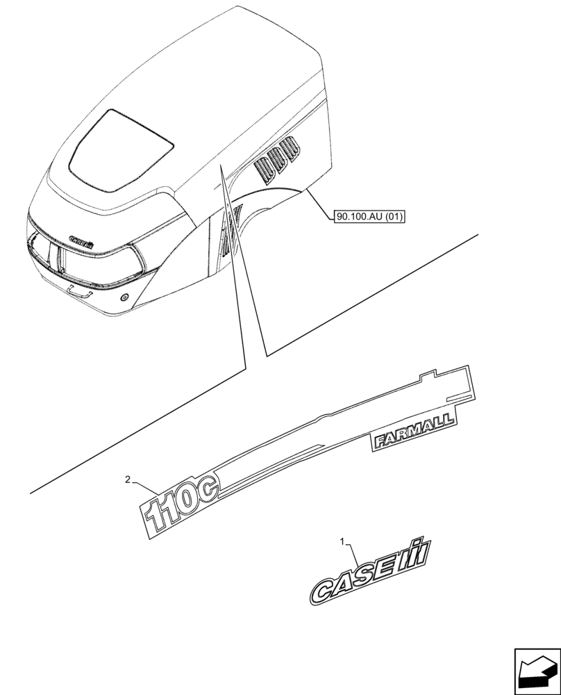 Схема запчастей Case IH FARMALL 110C - (90.108.AB[04]) - BRAND AND MODEL DECALS (90) - PLATFORM, CAB, BODYWORK AND DECALS
