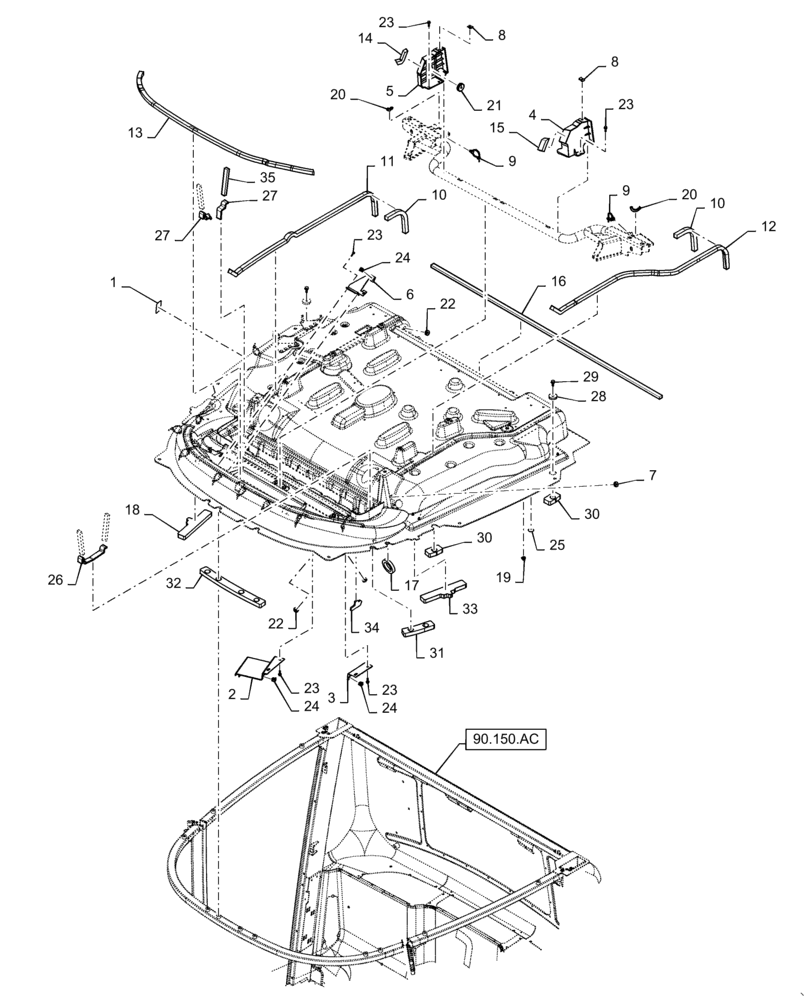 Схема запчастей Case IH 9240 - (90.150.BG[01]) - INSIDE CAB ROOF (90) - PLATFORM, CAB, BODYWORK AND DECALS
