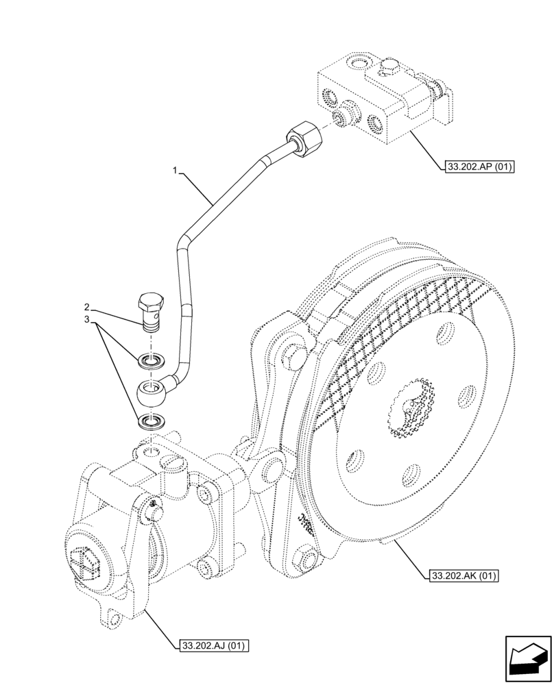 Схема запчастей Case IH FARMALL 120C - (33.202.AP[03]) - BRAKE LINE, W/O TRAILER BRAKE VALVE (33) - BRAKES & CONTROLS