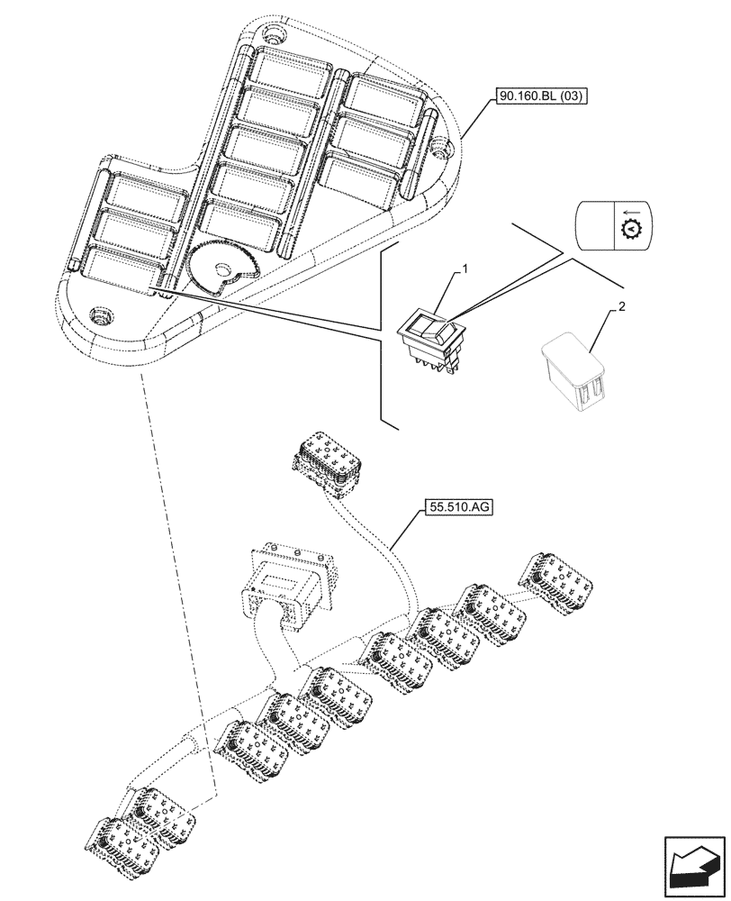 Схема запчастей Case IH MAXXUM 145 - (55.513.AA[01]) - VAR - 390762, 743902 - TRANSMISSION, MANUAL/SEMIAUTO, SWITCH (55) - ELECTRICAL SYSTEMS