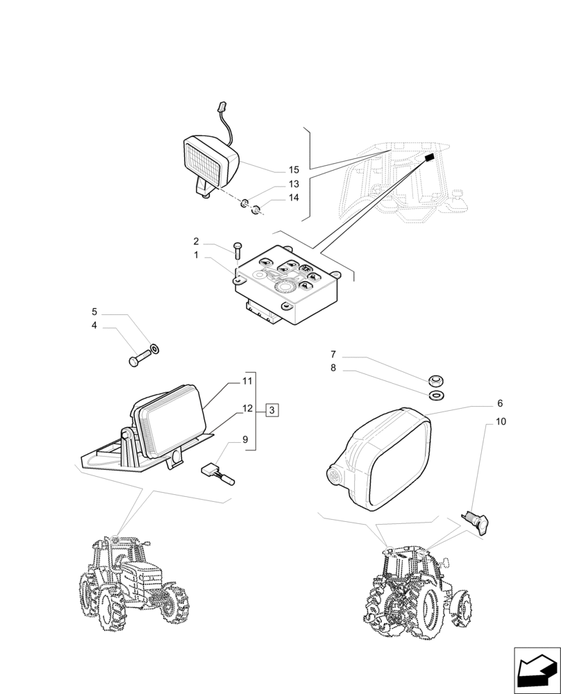 Схема запчастей Case IH PUMA 230 - (55.404.BS[01]) - WORKLAMPS (55) - ELECTRICAL SYSTEMS