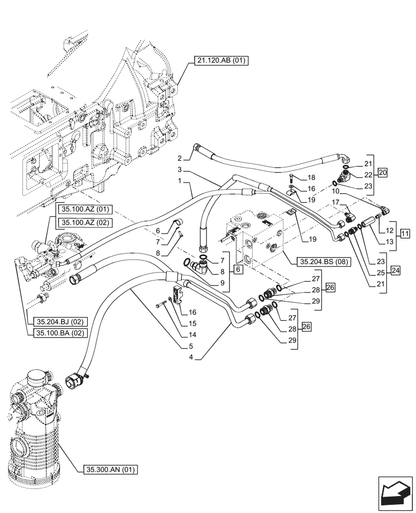 Схема запчастей Case IH PUMA 220 - (35.204.BS[10]) - VAR - 758066 - 3 ELECTRONIC MID MOUNTED VALVES, LINE (35) - HYDRAULIC SYSTEMS